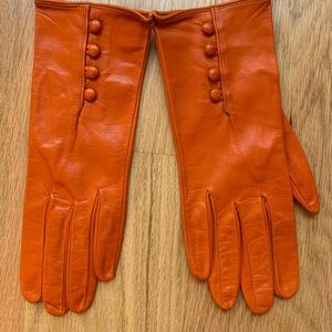 Orange Leather Gloves made in Italy SZ 8